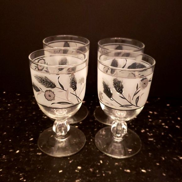 Libbey Frosted Silver Wheat Wildflower Glasses Mid-century Modern Vintage Retro - Picture 4 of 9